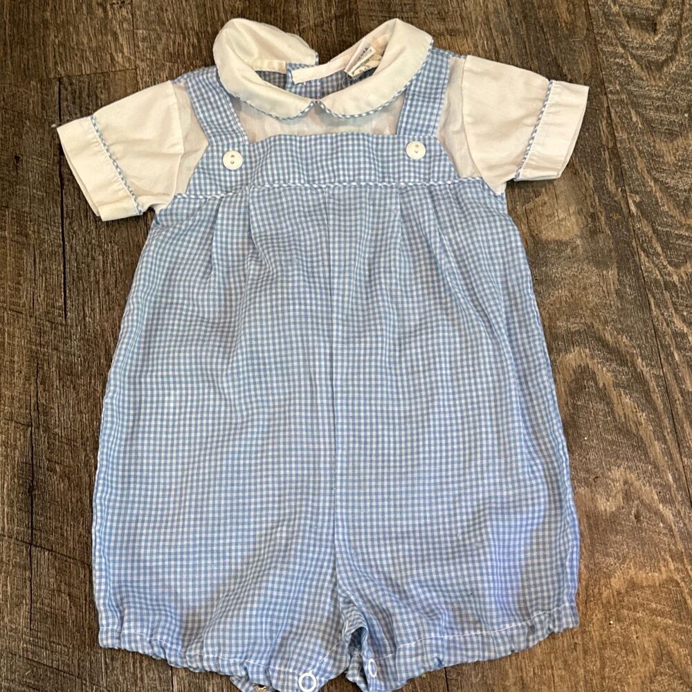Alexis Bubble Romper Size 6 Months Boys Blue Gingham Vintage
